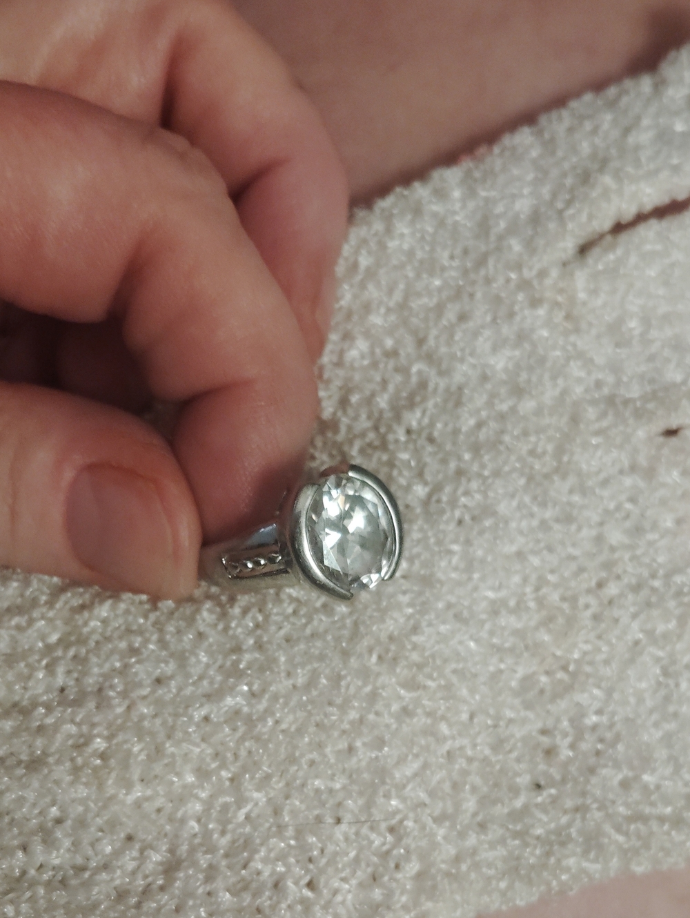 Sterling Silver Clear Gemstone Statement Ring - Silver